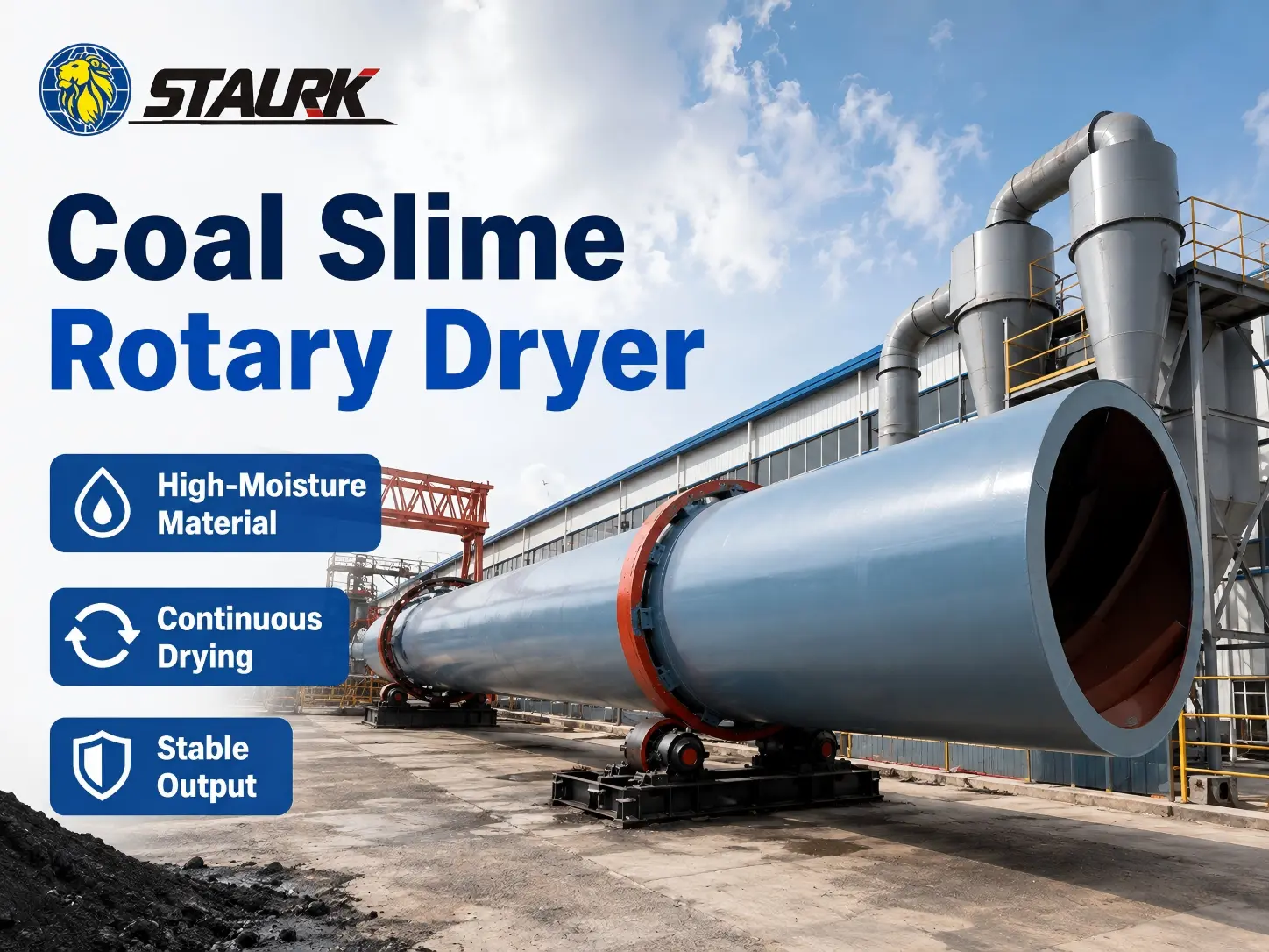 Coal slime rotary dryer for industrial drying plant