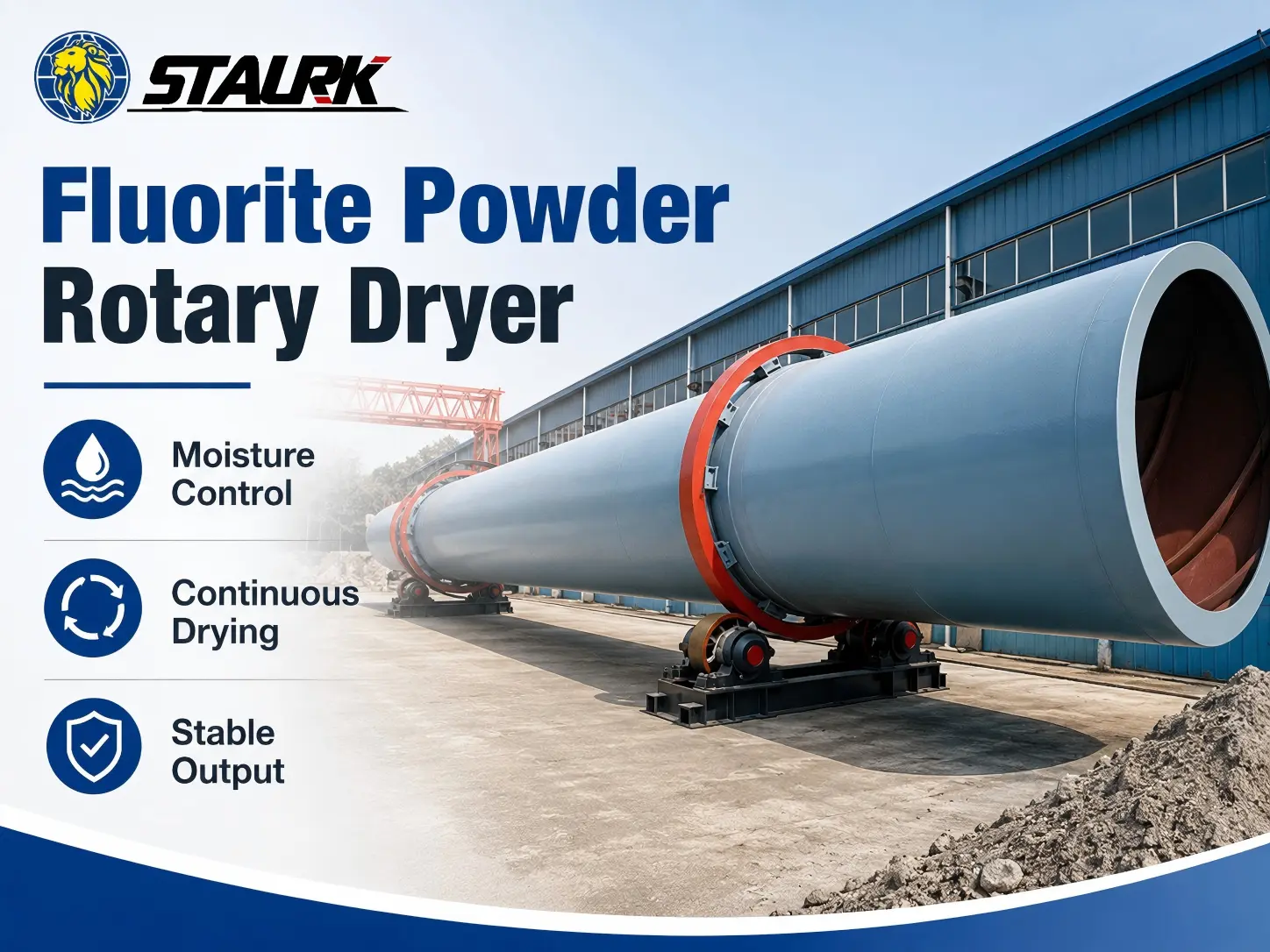 Fluorite powder rotary dryer for industrial drying plant